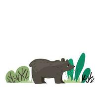 Vector hand-drawn children's illustration, print, the card with the cute bear in flat stile on the white background.