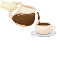 kaffe tecknad serie vattenfärg stil png