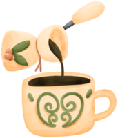 café desenho animado aguarela estilo png