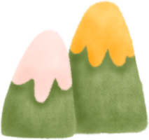 söt tecknad serie berg grön gul och rosa png