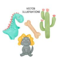 Collection of Cute doodle dinosaur with watercolor illustration vector
