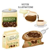 Cartoon Coffee Time with watercolor style vector