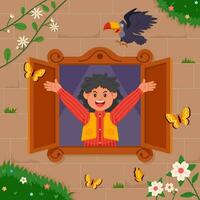 Cheering Boy Open Up Window vector