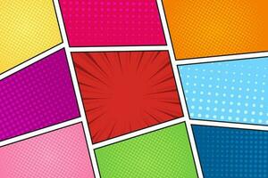 Blank colorful comic book page halftone background with pop art style vector