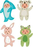 conjunto colección linda dibujos animados niños animal disfraz ilustración vector
