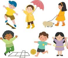 Set Collection Flat Kids Character Play Outdoor Illustration vector