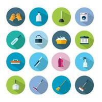 Cleaning tools flat icon set vector