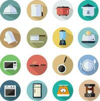 Kitchen utensils and Cookware flat icons set vector