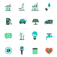 ecología plano icono conjunto, vector ilustración