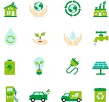 ecología icono conjunto plano diseños vector