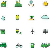 Ecology line color icons set vector