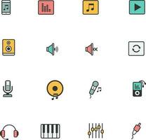 Set of music line color icons vector