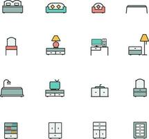 Furniture line color icons set vector