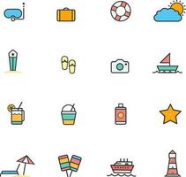 Vector summer line color icons set