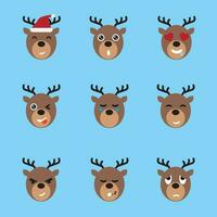 Set of cute reindeer emoticons.Reindeer face icon on blue background vector