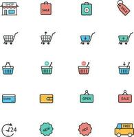 Set of shopping line color icon set vector