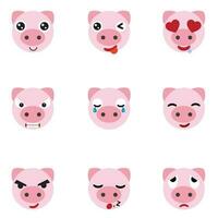 conjunto de linda cerdo emoticonos.cerdo cara icono en blanco antecedentes vector