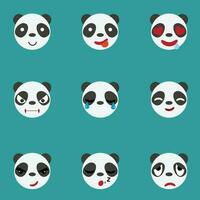 Set of cute panda emoticons.panda face icon on green background vector