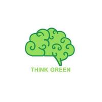 Brain icon with thinking green, Green brain icon vector illustration