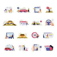 Driving School Flat Icon Set vector