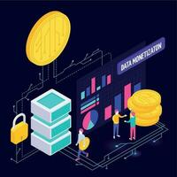 Data Monetization Isometric Composition vector