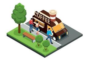 Isometric Coffee Food Truck Concept vector