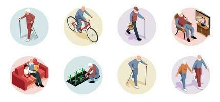 Isometric Old People Activity Composition Set vector