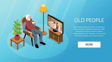 Isometric Old People Activity Horizontal Banner vector