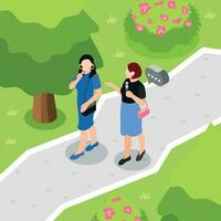 Female Friends Isometric And Colored Composition vector