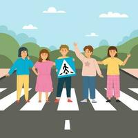 Children On Road Composition vector