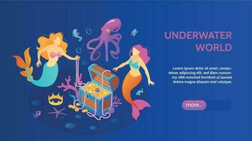 Underwater World Mermaids Banner vector