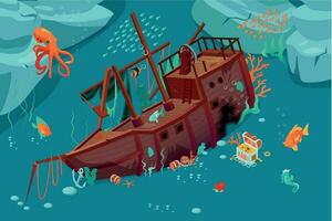 Underwater World Shipwreck Composition vector