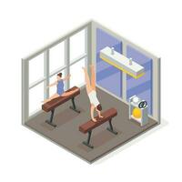 Atletas en gimnasio composición vector