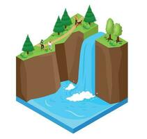 cascada paisaje isométrica concepto vector