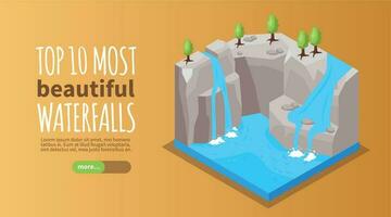 Waterfall Isometric Horizontal Banner vector