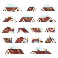 Roof Flat Icons Collection vector