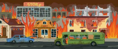 City On Fire Horizontal Background vector