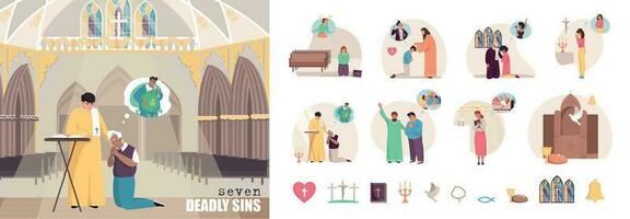 Religious Sins Compositions Set vector