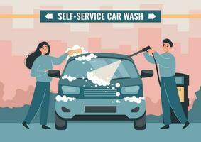 Car Wash Couple Composition vector