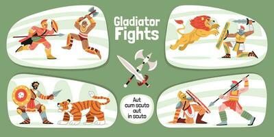 gladiador peleas plano infografia vector