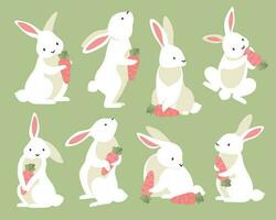 Rabbits With Carrot Cartoon Set vector