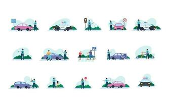 Traffic Police Flat Icon Set vector