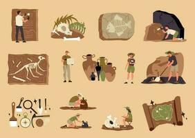 Archeology Color Icon Set vector