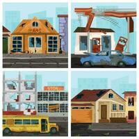 Broken City Houses 2x2 Design Concept vector