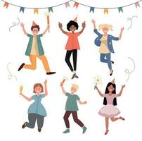 Happy Celebrating People Flat Set vector