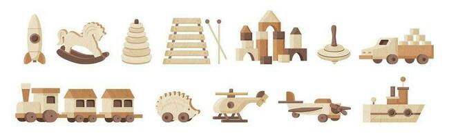 Clásico de madera juguetes plano conjunto vector