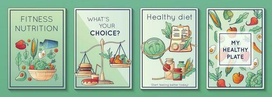 Dietology Nutritionist Posters Set vector