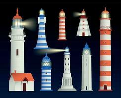 Lighthouse Night Towers Set vector