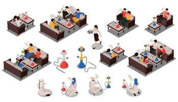 Hookah Bar Isometric Set vector