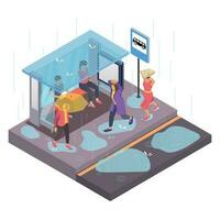 People In Rainy Weather Isometric Composition vector